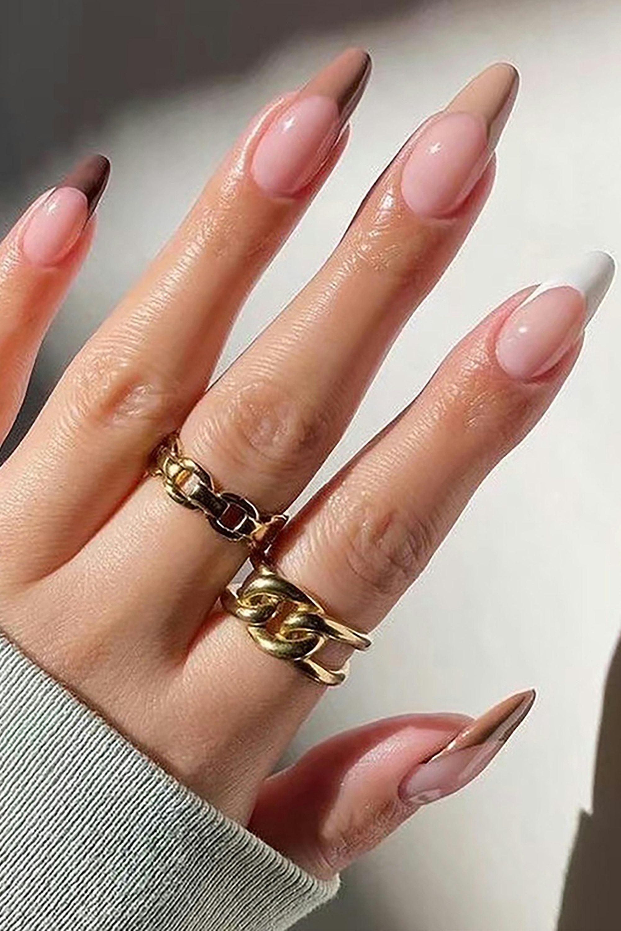 Press On Nail, Shades Of Brown - Long Almond