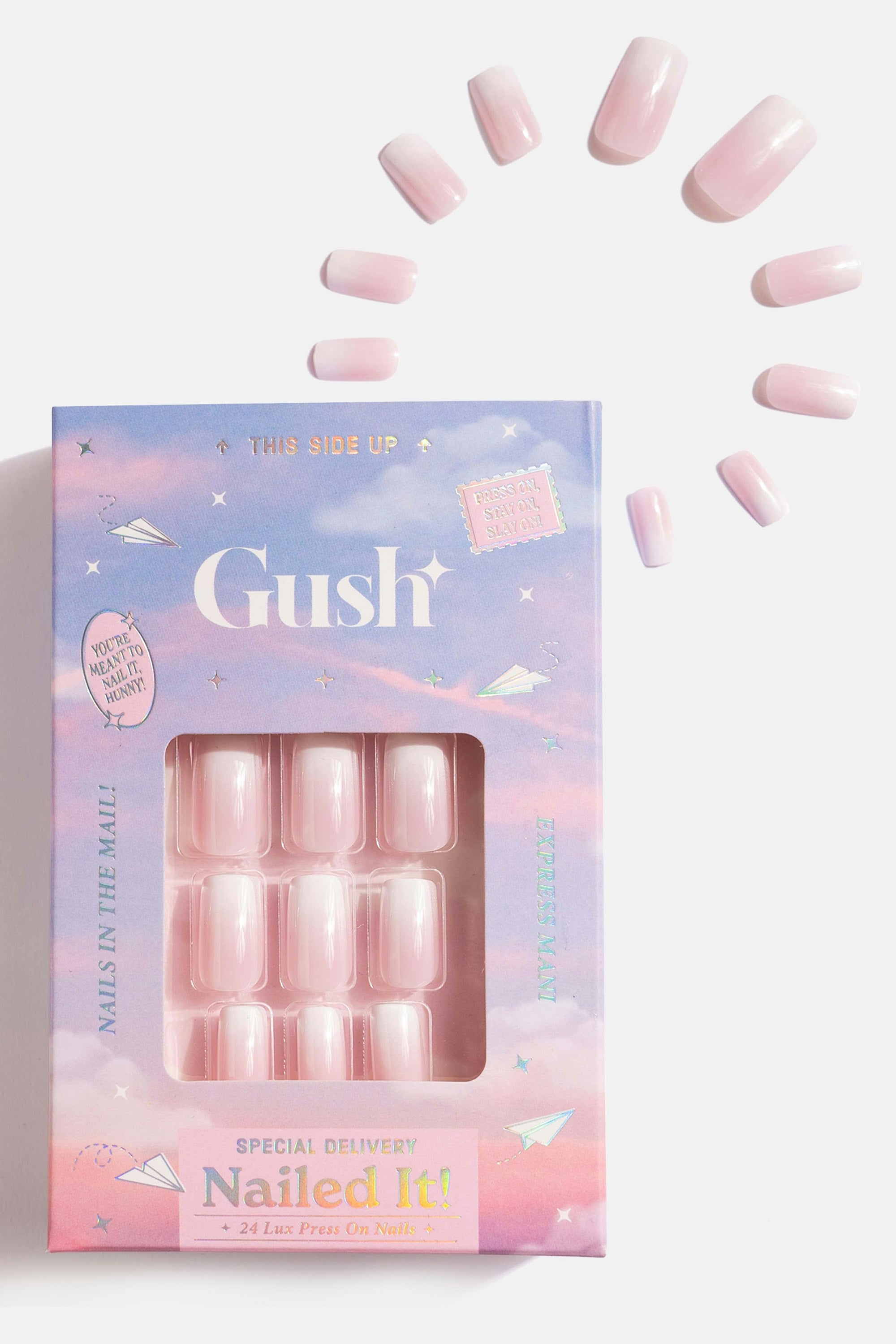 Press On Nail,Pink Ombre- Medium Almond
