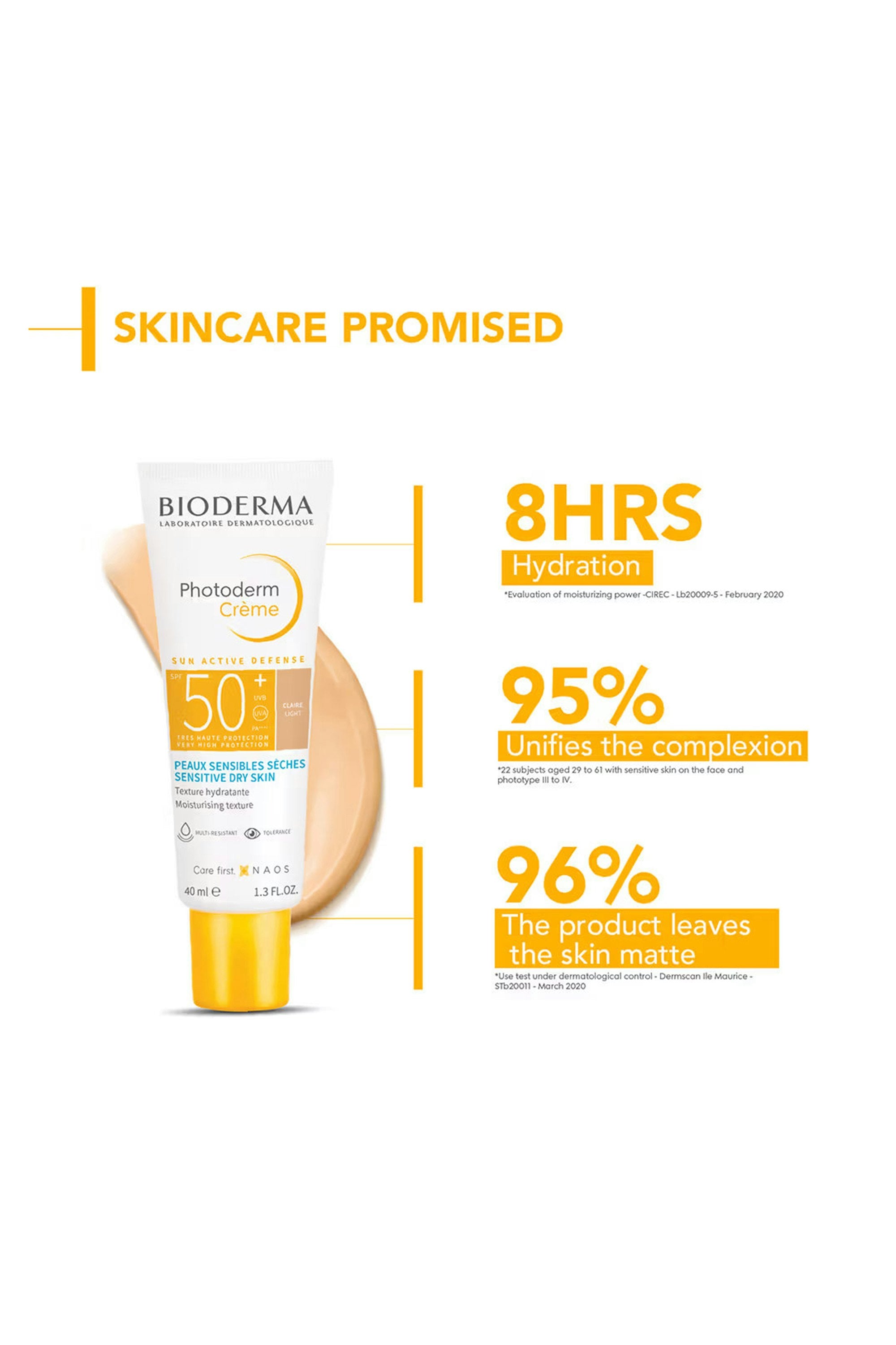 Photoderm Crème Claire SPF 50+ PA++++ Tinted Sunscreen - 8H Hydration (In Vivo Tested)